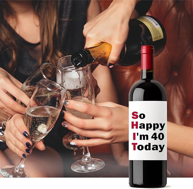 8 Pcs 40th Birthday Gifts for Women Men Wine Labels, 40 Year Old Bbirthday Gifts for Women, Happy 40th Birthday Party Decorations Woman Man Wine Bottle Stickers, 40th Wine Bottle Labels