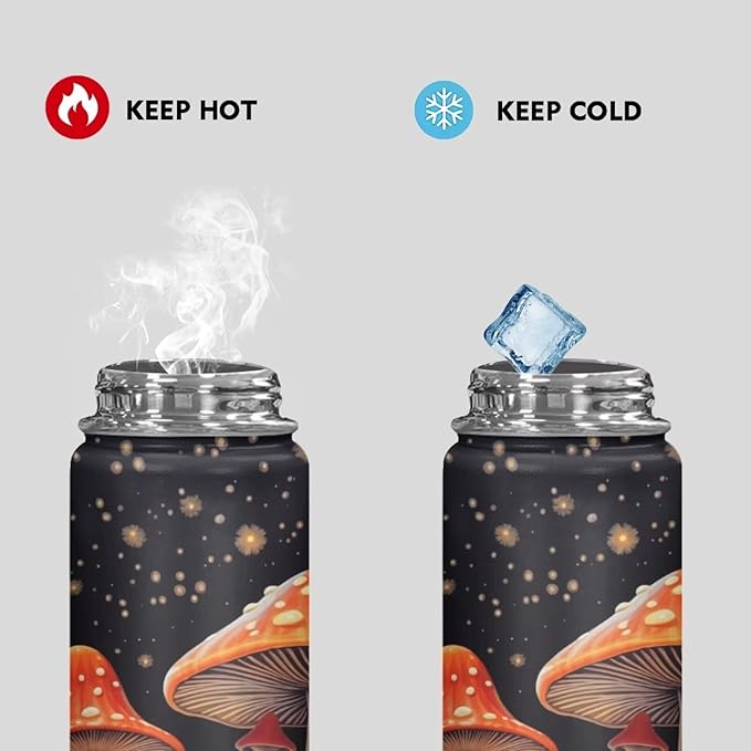 Mushroom Insulated Water Bottle for Women Men 20 Oz Vacuum Water Bottle for Hot & Cold Drinks, Wide Mouth, Great for Travel, Hiking & Camping