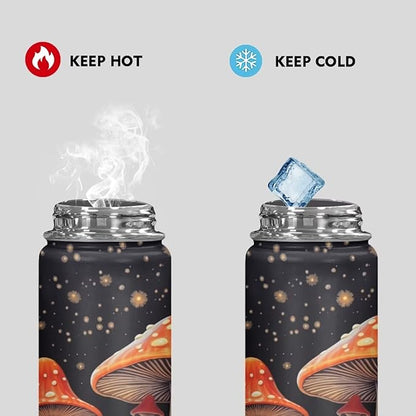 Mushroom Insulated Water Bottle for Women Men 20 Oz Vacuum Water Bottle for Hot & Cold Drinks, Wide Mouth, Great for Travel, Hiking & Camping