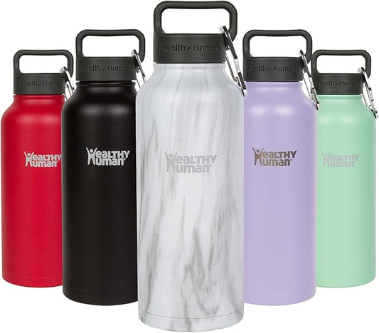 Healthy Human Stainless Steel Water Bottle | Double Walled Vacuum Insulated Water Thermos for Adults | Eco-Friendly Travel Bottles with Leak Proof Lid (Stone White, 32 oz/ 946 ML)