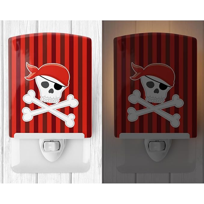 Caroline's Treasures BB8975CNL Pirate Skull and Cross Bones Ceramic Night Light Compact, UL-Certified, Ideal for Bedroom, Bathroom, Nursery, Hallway, Kitchen, 6x4x3, Multicolor