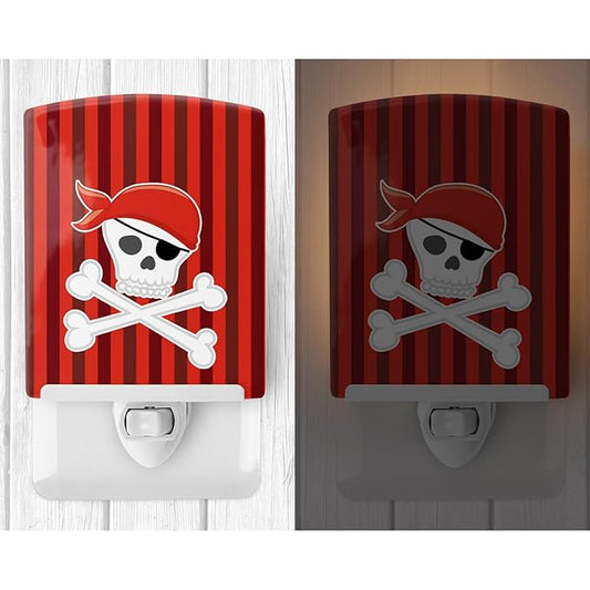 Caroline's Treasures BB8975CNL Pirate Skull and Cross Bones Ceramic Night Light Compact, UL-Certified, Ideal for Bedroom, Bathroom, Nursery, Hallway, Kitchen, 6x4x3, Multicolor