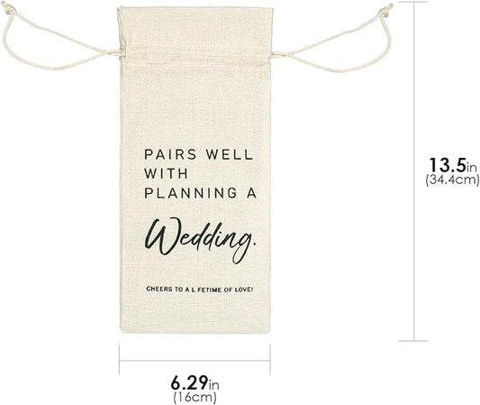 SHIDOW Wedding Wine Bag, Linen Wine Bottle Bags, Bride and Groom Gift,Wedding Gift,Reusable Wine Bag -Pairs Well With Getting Married (3Pcs)