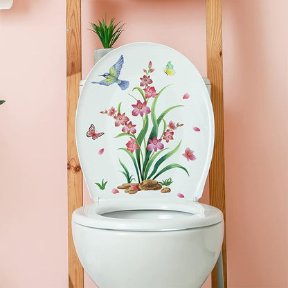 2 Sets Bathroom Decor Wall Stickers, Peony Roses Wall Stickers Floral Wall Decals, Watercolor Flowers Lily Daisy Butterfly Dragonfly Bird Wall Stickers for Bathroom Bedroom Living Room