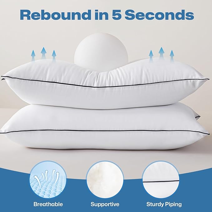 GOHOME Pillows Queen Size Set of 4 - Bed Pillows for Sleeping 4 Pack, Cooling Supportive Hotel Pillows with Premium Soft Down Alternative Fill for Side Stomach and Back Sleepers