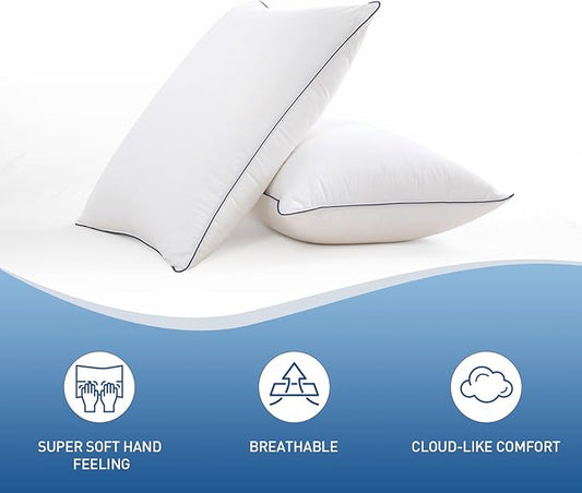 Goose Down Bed Pillow, King Size Bed Pillows for Sleeping, Ultra-Soft 750 Fill-Power Hotel Collection Pillow for Back, Stomach or Side Sleepers (20 * 36,Pack of 2)