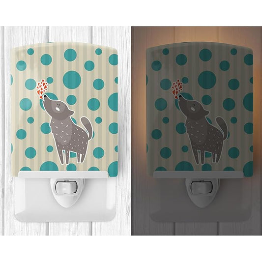 Caroline's Treasures BB6752CNL Wolf Love Ceramic Night Light Compact, UL-Certified, Ideal for Bedroom, Bathroom, Nursery, Hallway, Kitchen, 6x4x3, Multicolor