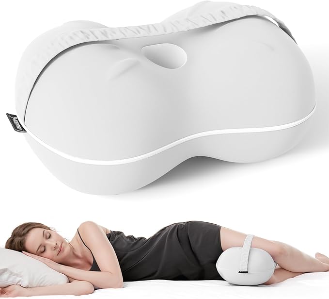 Knee Pillow for Side Sleepers - Memory Foam Leg Pillow for Side Sleeping - Comfortable Soft Side Sleeper Leg Positioner Pillows for Pregnancy, Hip Pain, Spine Alignment (Light Grey)