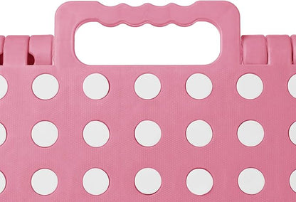Casafield 9" Folding Step Stool with Handle, Pink - Portable Collapsible Small Plastic Foot Stool for Kids and Adults - Use in The Kitchen, Bathroom and Bedroom