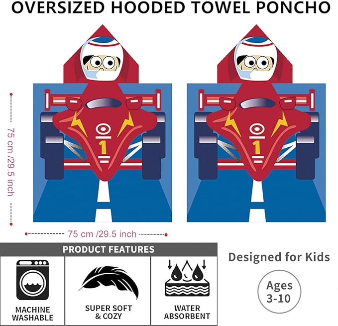 Hooded Kids Beach Towels - Soft Microfiber Poncho Towel for Ages 1 to 6, Quick Dry & Lightweight Swim Cover-ups, Ideal for Boys and Girls