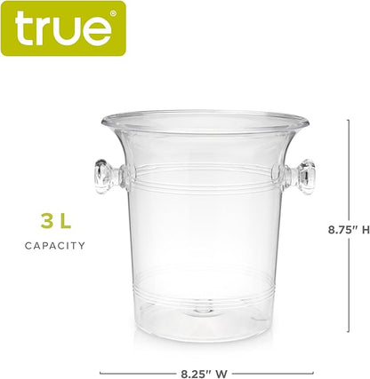 True Acrylic Ice Bucket with Handles, 3-Liter Capacity, Clear Plastic Ice Bucket, Acrylic Wine Bucket, Clear Champagne Bucket, Beverage Bucket, Ice Buckets for Parties, 8.75" x 8.25", Set of 1