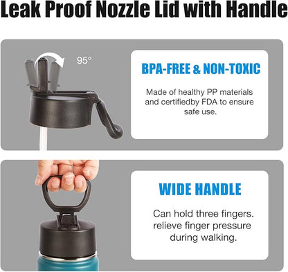 Volhoply 24oz Insulated Water Bottle With Straw Bulk 3 Pack,Metal Wide Mouth Water Bottles With Handle Keep Cold,Reusable Double Wall Thermos,Powder Coated Sport Bottle For Holder(Dark Night,3 Count)