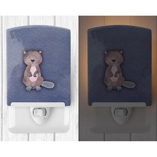 Caroline's Treasures BB7392CNL Beaver Watercolor Ceramic Night Light Compact, UL-Certified, Ideal for Bedroom, Bathroom, Nursery, Hallway, Kitchen, 6x4x3, Multicolor