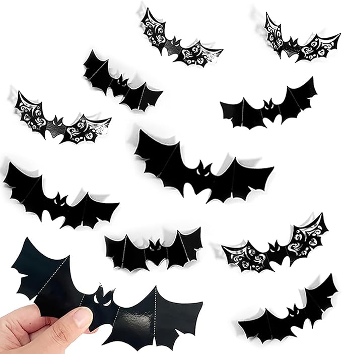 Halloween Wall Decoration Large Bat Stickers Decals Black Bats Wing Cutout Design Removable Bat Wall Decor for Wall Glass Mirror Living Room Home Kitchen Indoor Outdoor Halloween Decoration Clearance