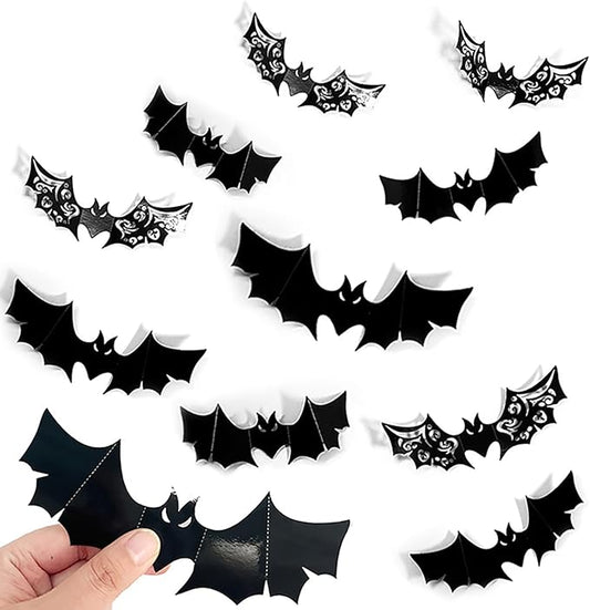 Halloween Wall Decoration Large Bat Stickers Decals Black Bats Wing Cutout Design Removable Bat Wall Decor for Wall Glass Mirror Living Room Home Kitchen Indoor Outdoor Halloween Decoration Clearance