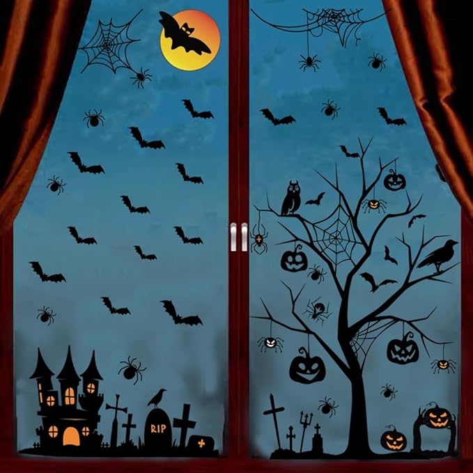Halloween Wall Decals Tall Halloween Home Wall Decal Bats Home Decor Removable DIY Wall Art for Halloween Window Decals Party Supplies.