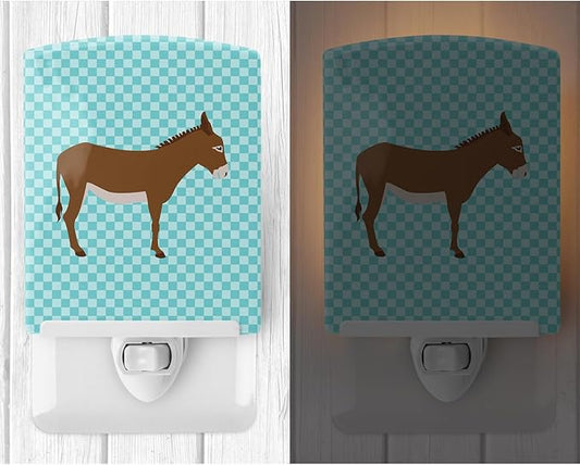 Caroline's Treasures BB8023CNL Cotentin Donkey Blue Check Ceramic Night Light Compact, UL-Certified, Ideal for Bedroom, Bathroom, Nursery, Hallway, Kitchen, 6x4x3, Multicolor
