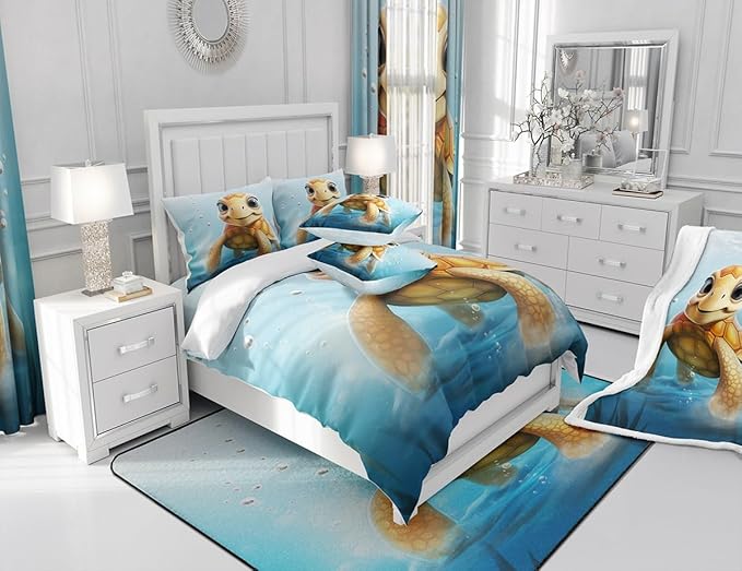 Feelyou Cute Sea Turtle Shower Curtain Kids 3D Print Fabric Shower Curtain Ocean Animal Bathroom Waterproof Accessories with 12 Hooks for Women Men Ocean Theme Curtains,72x84 Inches