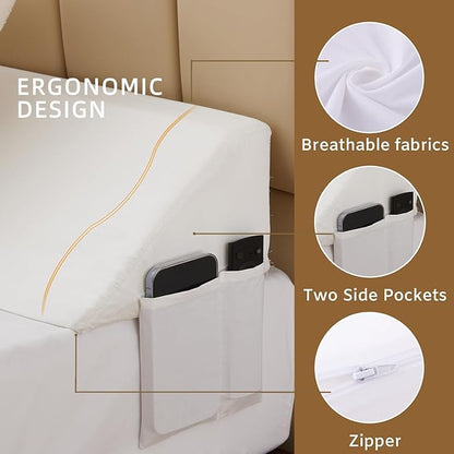 King Wedge Pillow Headboard, Bed Wedge Pillow for Headboard, Foam Headboard Pillow, Bed Gap Filler King - Fill The Gap (0-7") Between Headboard and Mattress (White, 76"x10"x6")
