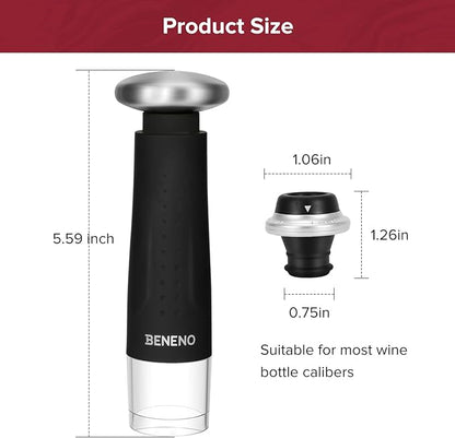 Beneno Wine Saver Vacuum Pump with 4 Wine Stoppers Keep Wine Fresh, Silicone Wine Bottle Stopper Wine Sealer Preserver, Ideal Wine Saver Accessories Gift
