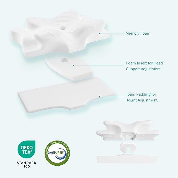 Hansleep Adjustable Cervical Pillow for Neck Pain, Ergonomic Memory Foam Neck Pillow for Sleeping with Breathable Pillowcase, Orthopedic Contour Neck Pillow for Side Back Stomach Sleeper, White