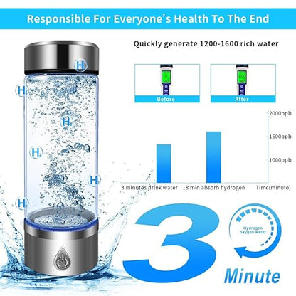 Hydrogen Water Bottle, Portable Hydrogen Water Bottle Generator and Well-being, Refine Water in 3 Minutes, Convenient for Workplace, Day Travel and Drinking, Gift for Beloved. (Silver)