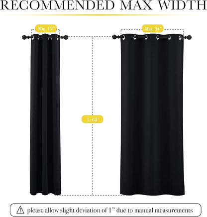 NICETOWN Complete 100% Blackout Curtain Set, Thermal Insulated & Energy Efficiency Window Draperies with Same Color Liner, Noise Reducing Short Curtains for Kids Room (Black, 42"W by 63"L, 2 Panels)