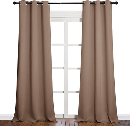 NICETOWN Light Reducing Grommet Curtains - Tripe Woven Textured Soft Curtain Panels for Living Room Window Treatment Drapes (2 Panels, W42 x L90, Cappuccino)