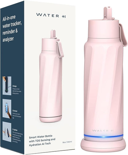 Vita Insulated Smart Water Bottle, Intake Tracker, Water Safety Analyzer, LED Reminder, BPA Free, 18 oz Double Wall Vacuum Stainless Steel Thermos (Flip Lid + Straw), Ideal Gift for Dad