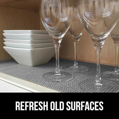 Gorilla Grip powerGRIP Drawer Shelf and Cabinet Liner, Thick Strong Hold, Non-Adhesive Liners Protect Kitchen Cabinets and Cupboard, Bathroom Drawers, Easy Install, Breathable Mat, 20" x20', Gray