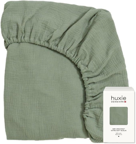 Denmark - Super Soft Muslin Mini Crib Sheets - 24'' x 38'' - 100% Organic Baby Crib Sheets for Boys and Girls (Roman Green)