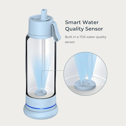 Insulated Smart Water Bottles with Straw, Intake Tracker, Water Safety Analyzer, LED Reminder, BPA Free, 18 oz Double Wall Vacuum Stainless Steel Thermos (Flip Lid + Straw, Ivory White)