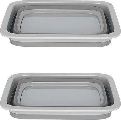 Set of 2 Multipurpose Wash Bins – 10-Liter Basins for Camping, Parties, or Cleaning – Collapsible Bucket Set by Wakeman (Gray)