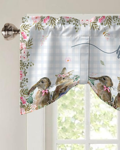 Rabbits Flowers Easter Blackout Tie Up Valance Curtains for Kitchen Windows Eucalyptus Leaf Spring Summer Window Toppers Balloon Shades for Living Room/Bathroom/Bedroom,1 Panel, 54" X 18,Buffalo Plaid