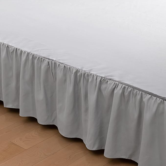 Bed Skirt Twin Size Ruffled Bed Skirt with Split Corners, 12 Inch Drop Dust Ruffle Bed Skirt with Platform, Light Gray