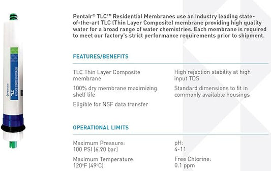 Pentair Pentek TLC-36 Reverse Osmosis Membrane, TLC Thin Layer Composite Residential Membrane Replacement, 36 GPD Flow Rate
