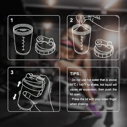 Protein Shaker Bottle - Sports Water Bottle - Non Slip 3 Layer Twist Off 3oz Cups with Pill Tray - Leak Proof Shake Bottle Mixer- Protein Powder 16 oz Shake Cup with Storage