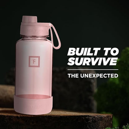 IRON °FLASK Clear Tritan Trekker Water Bottle with Chug Lid & Rubber Boot - Leak Proof & Lightweight for Gym, Hiking, Sports - Dishwasher Safe, BPA Free Plastic - Pink Marshmallow, 32 Oz
