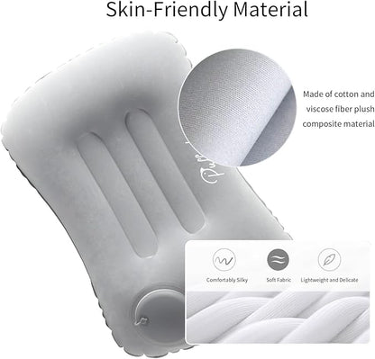 Ultralight Inflatable Travel Pillow Press to Inflate Compressible Ergonomic Neck and Lumbar Support While Camping Driving Sleeping Dark Blue
