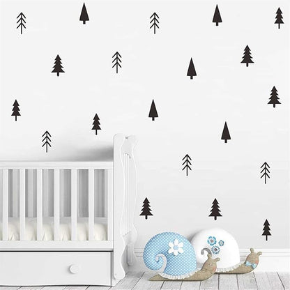 Small Pine Tree Wall Sticker Vinyl Black Tree Wall Decals Forest Tree Wall Stickers Woodland Tree Decals Peel and Stick Pine Tree Wall Decals for Nursery Kids Room Bedroom Decor