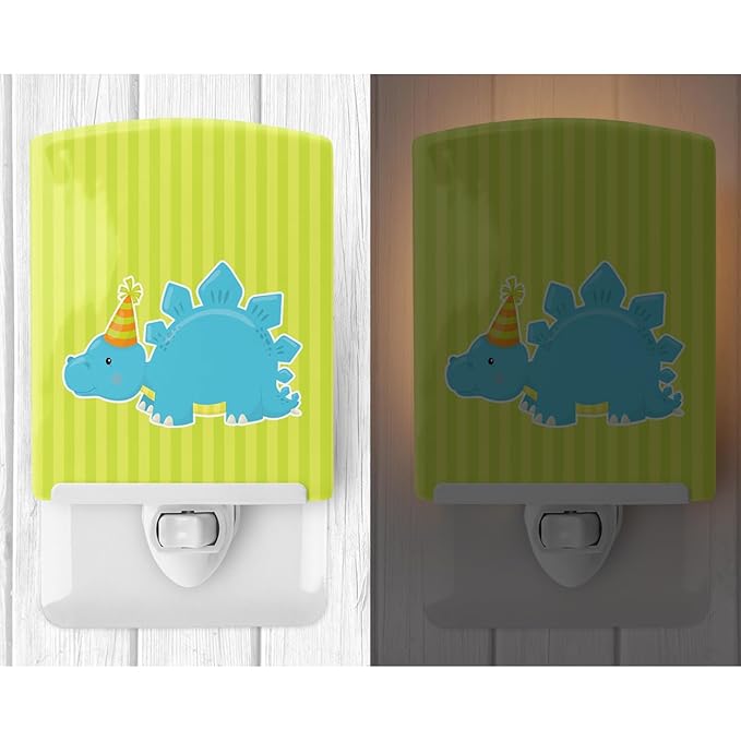 Caroline's Treasures BB8930CNL Dinosaur Green #3 Ceramic Night Light Compact, UL-Certified, Ideal for Bedroom, Bathroom, Nursery, Hallway, Kitchen, 6x4x3, Multicolor