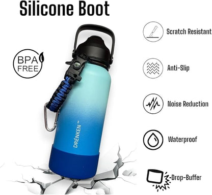 Water Bottle, Insulated water bottle, Stainless steel water bottle for kids men women Sports water bottle 32 oz Water bottle with straw Insulated Flask (Gradient Blue)