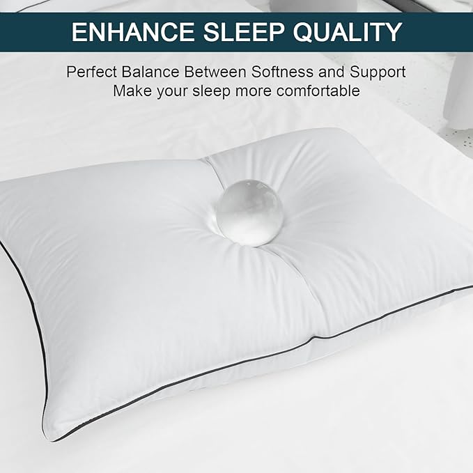 Natural Goose Down Pillows - Soft and Support Down Bed Pillow for Back, Side, Stomach Sleepers - 550 Fill Power, Queen Size(20" x 28")