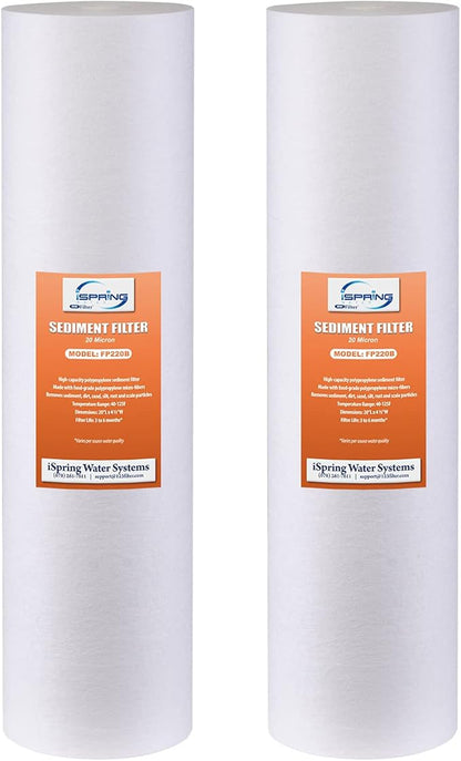 iSpring FP220BX2 High Capacity x 4.5” Water Replacement Cartridges Sediment Filter, 20 Micron, 2 Count (Pack of 1), White