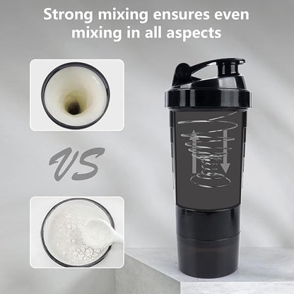 Shaker Bottle 16OZ Protein Shaker Bottles with Mix Ball Portable Sports Water Bottle Leak Proof GYM Cup for Protein Mixes with Powder Storage & Pill Organizer, Idea for Pre Workout,BPA Free(black)