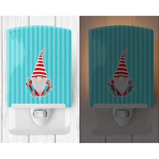 Caroline's Treasures BB8786CNL Christmas Gnome Presents Ceramic Night Light Compact, UL-Certified, Ideal for Bedroom, Bathroom, Nursery, Hallway, Kitchen, 6x4x3, Multicolor
