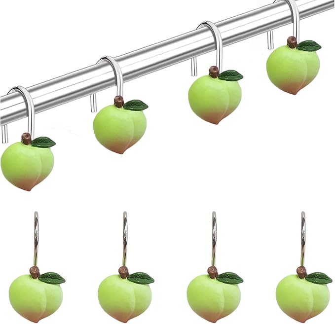 Shower Curtain Hooks, Kiwi Resin Hooks, Bathroom Shower Rod Decoration Set, 12 Pieces