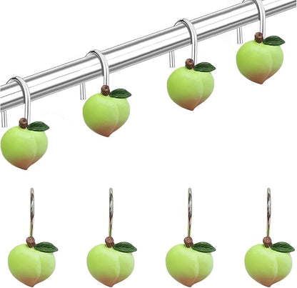 Shower Curtain Hooks, Kiwi Resin Hooks, Bathroom Shower Rod Decoration Set, 12 Pieces