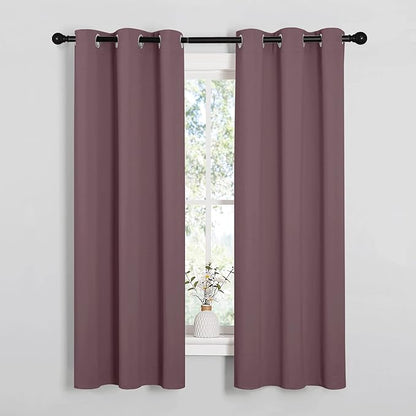 NICETOWN Bedroom Curtain Panels Blackout Draperies, 1 Pair, 34 by 63 inches, Dry Rose, Thermal Insulated Solid Grommet Blackout Curtains/Drapes