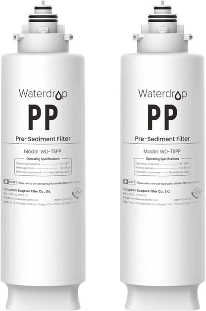 Waterdrop TSPP Under Sink Sediment Water Filter, Replacement TSU-W 3-Stage Ultra-Filtration Under Sink Water Filter System, 2 Pack